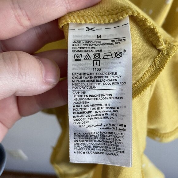 Old Navy Wmn M Yellow W/White Polka Dots Ruffled Zip Back Midi Shift Dress NWT - Picture 8 of 10